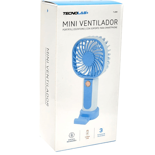 Mini Ventilador Recargable Portátil Azul Tecnolab TL669BL