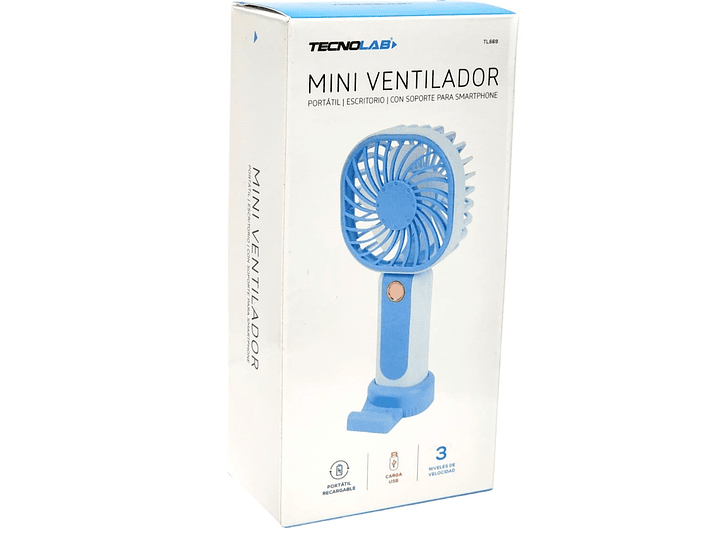 Mini Ventilador Recargable Portátil Azul Tecnolab TL669BL 5