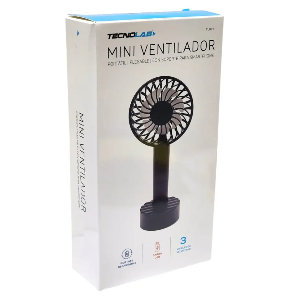Ventilador Recargable Portátil Base Tecnolab Negro TL671BK 5