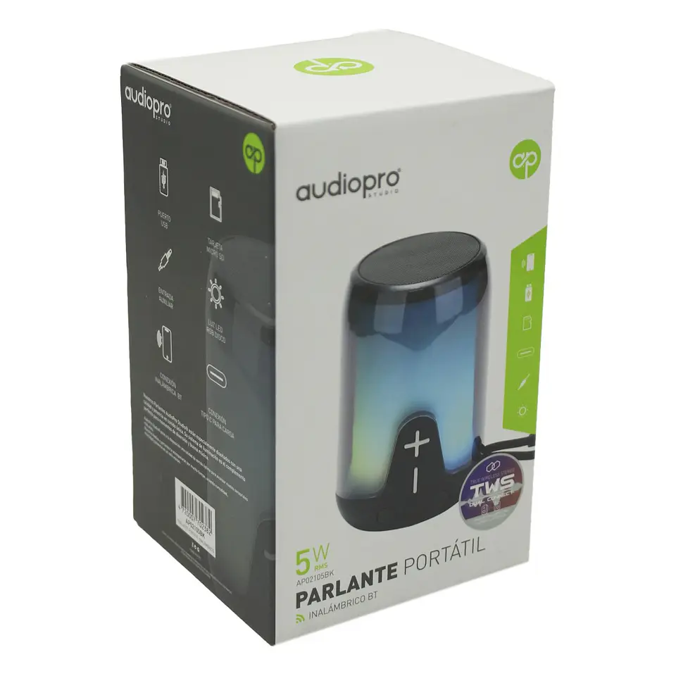 Parlante Portatil BT Led SD/USB/Tipo-C/FM Audiopro AP02105BK 4