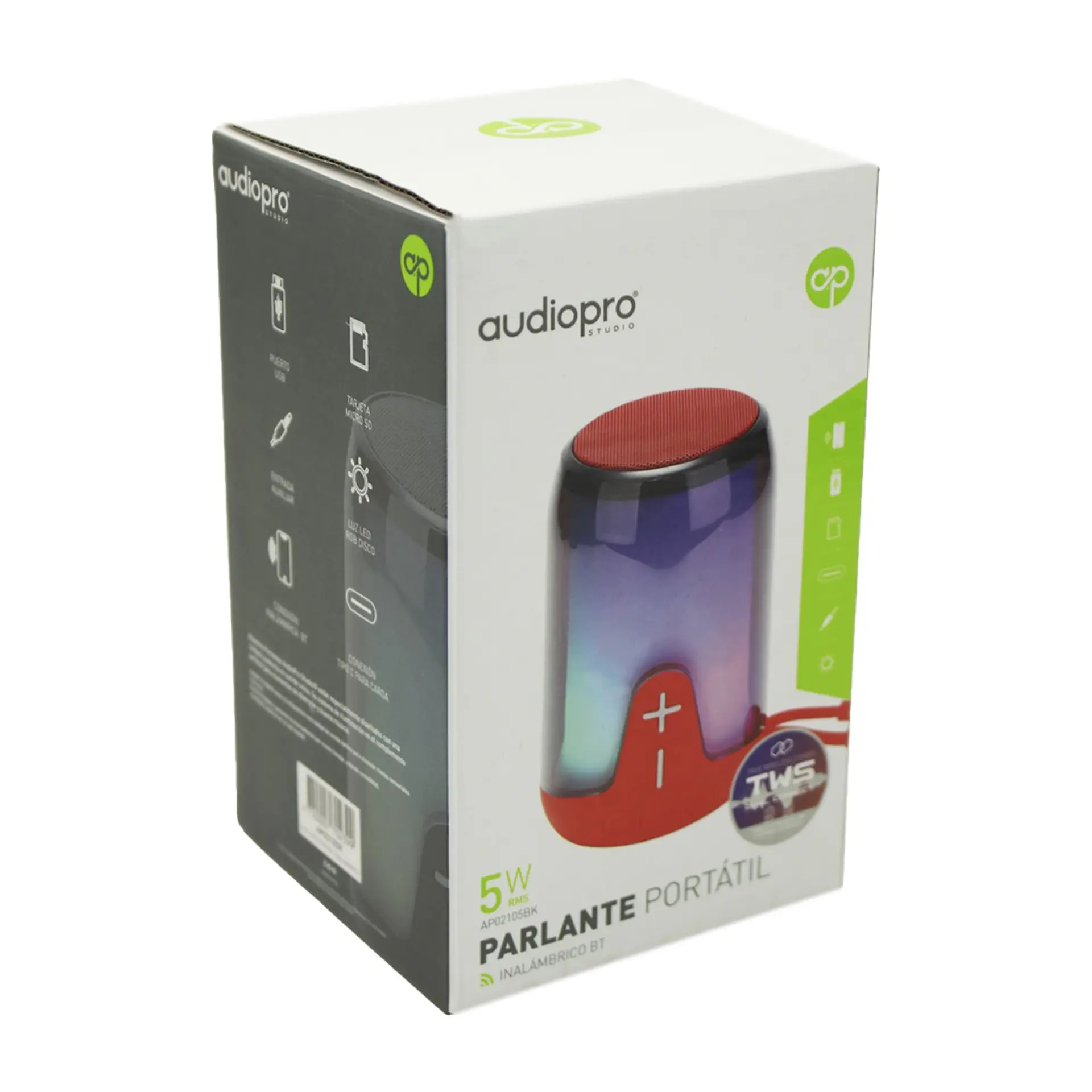 Parlante Portatil BT Led SD/USB/Tipo-C/FM Audiopro AP02105R 3