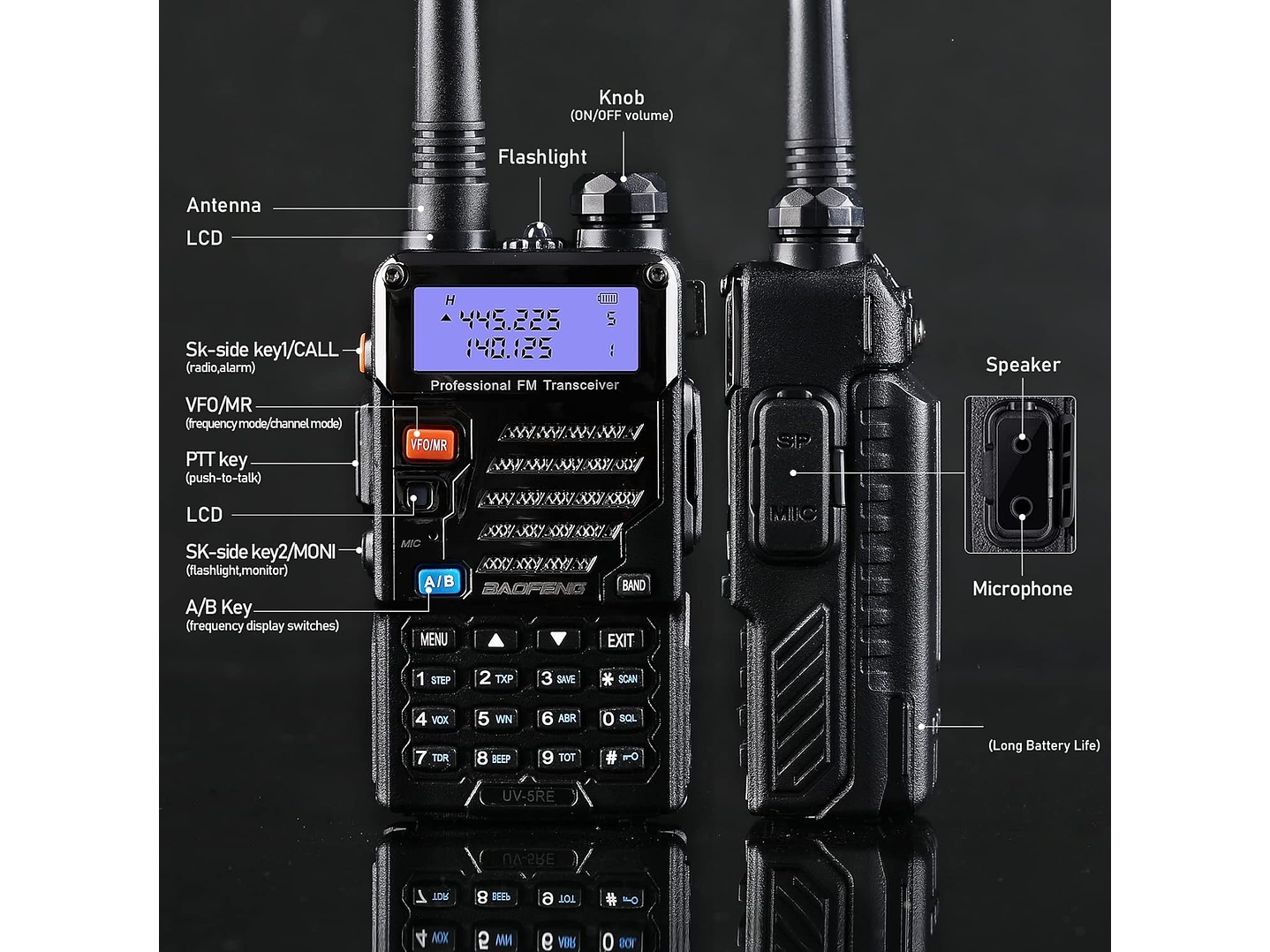 Radio Transmisor VOX Baofeng UV-5RE Negro c 6