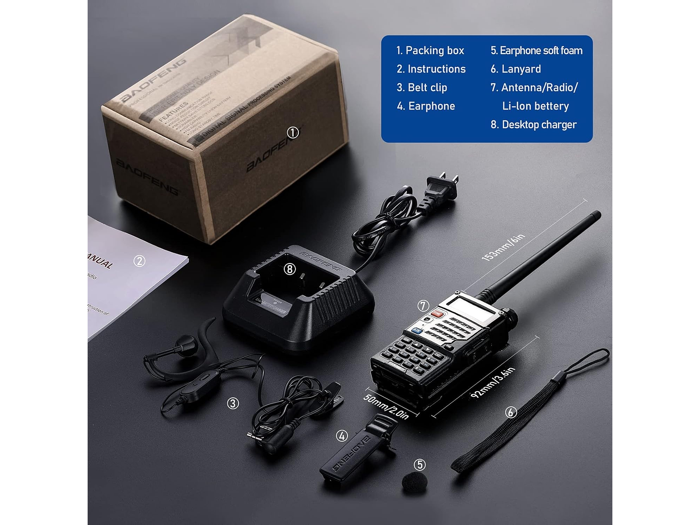 Radio Transmisor VOX Baofeng UV-5RE Negro c 7