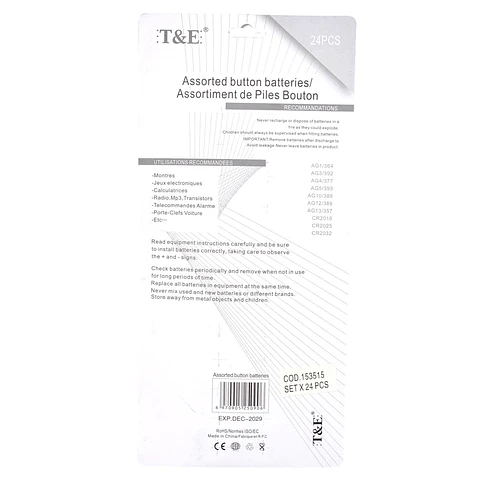 Set de 24 Pilas Botón de Litio Surtidas