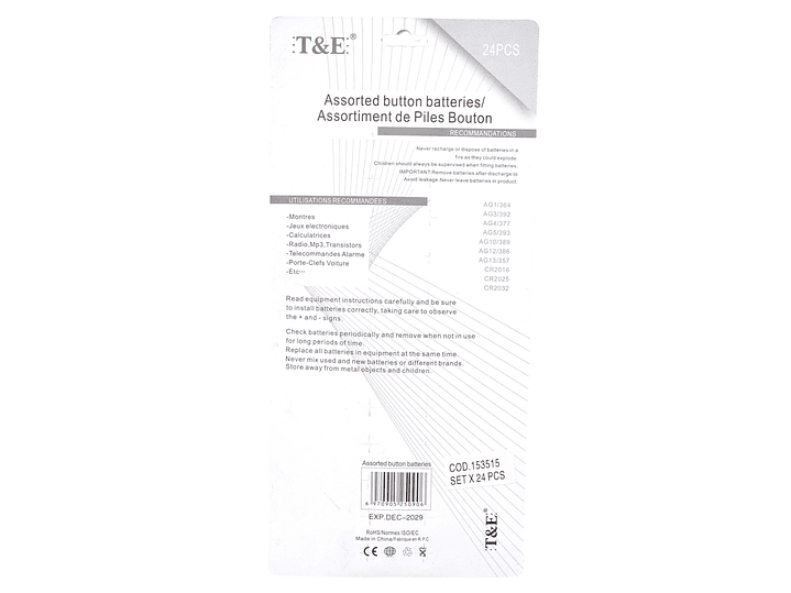 Set de 24 Pilas Botón de Litio Surtidas 2