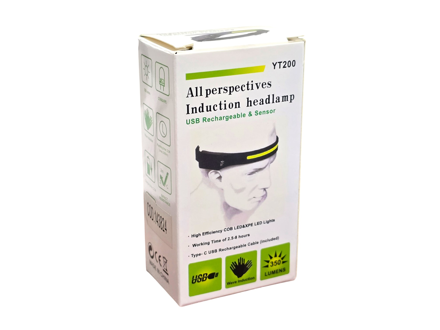 Linterna Cintillo Banda LED COB+XPE Recargable con Sensor YT200 5