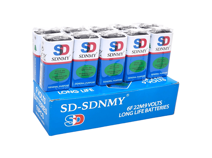 Pack de 10 Baterías 9V SD-SDNMY Long Life 6F22 2
