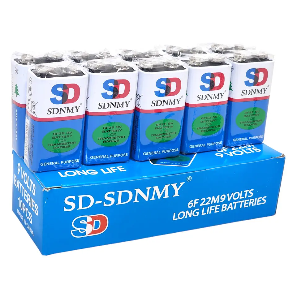 Pack de 10 Baterías 9V SD-SDNMY Long Life 6F22 2
