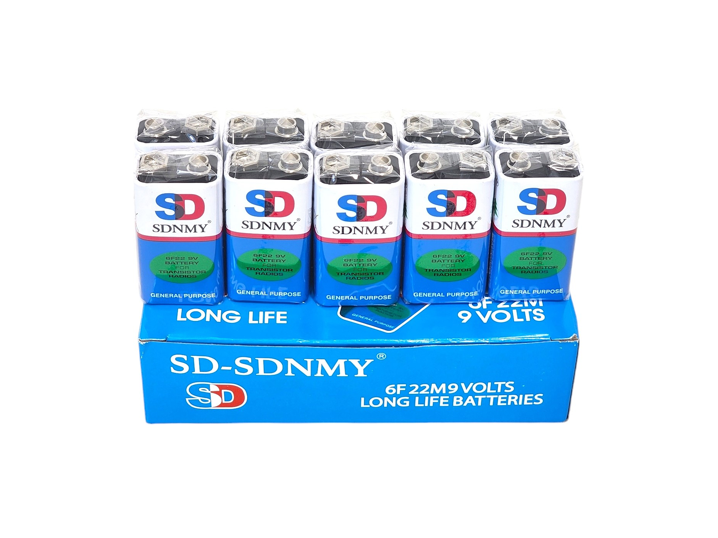 Pack de 10 Baterías 9V SD-SDNMY Long Life 6F22 3