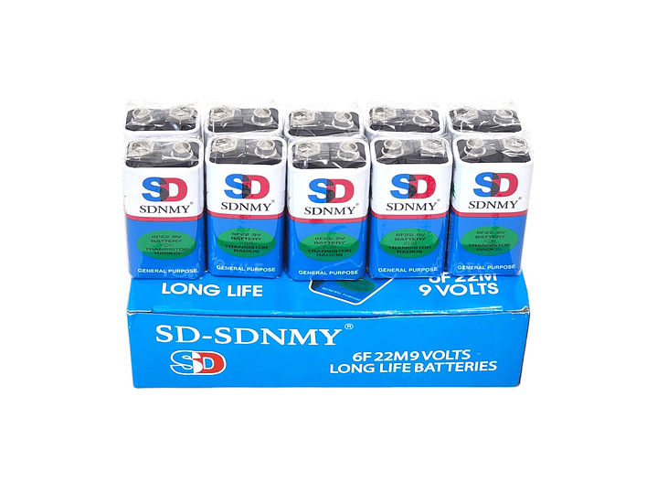 Pack de 10 Baterías 9V SD-SDNMY Long Life 6F22 3