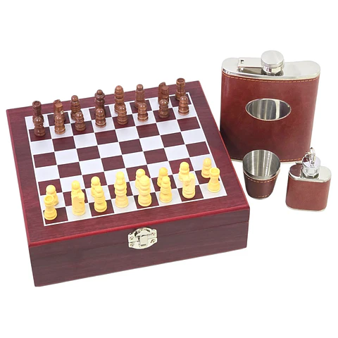 Set Juego de Ajedrez Con Petaca 8oz y Accesorios