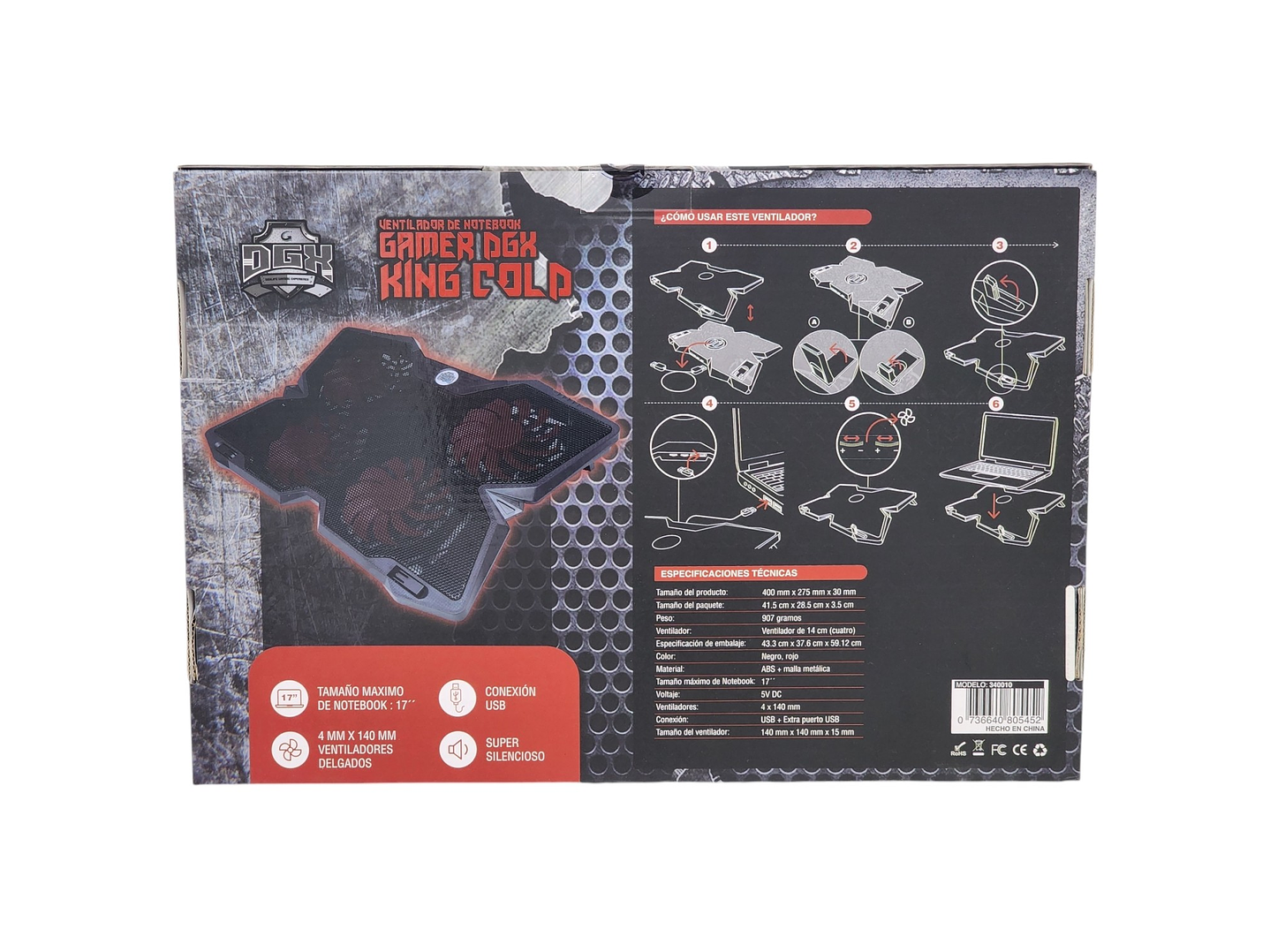 Ventilador para Notebook Gamer DGX King Cold 340010 3