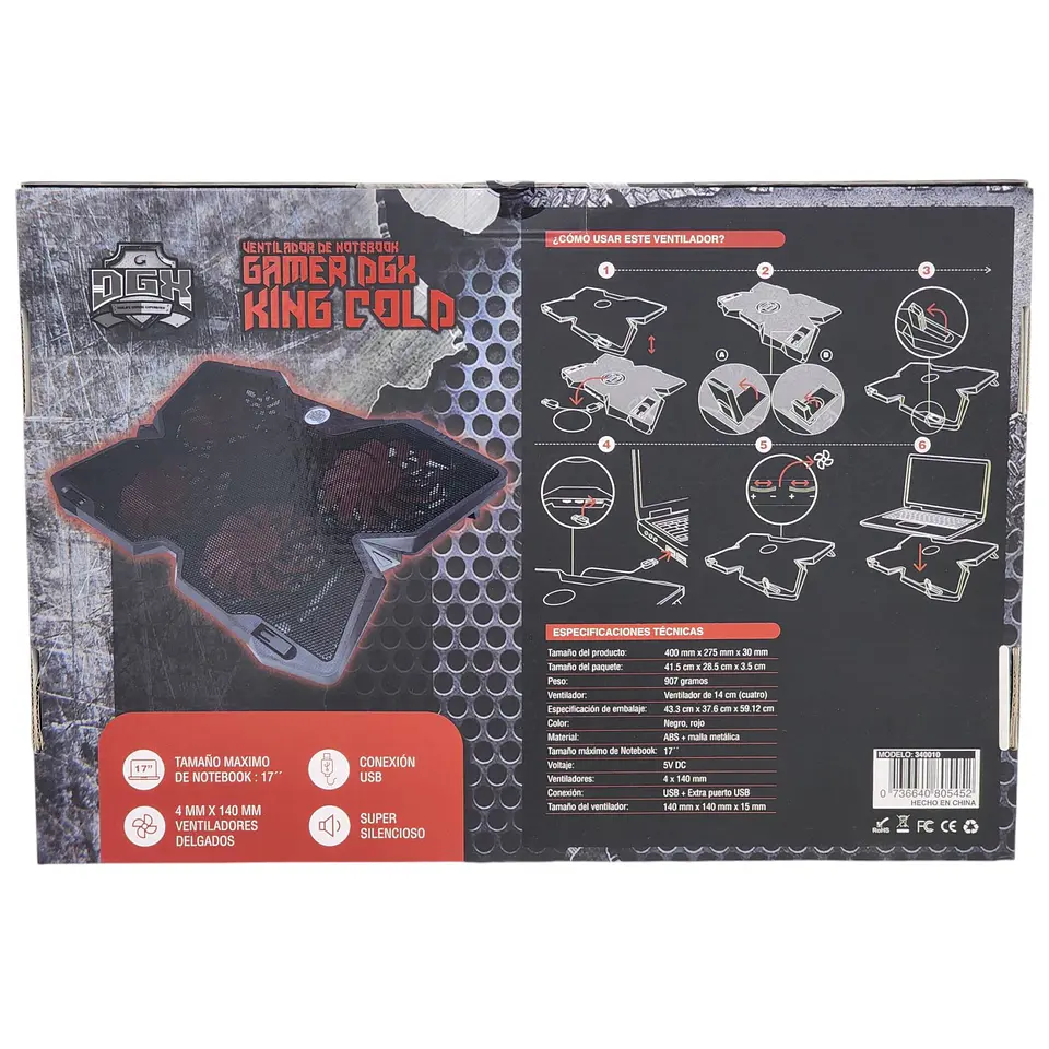 Ventilador para Notebook Gamer DGX King Cold 340010 3