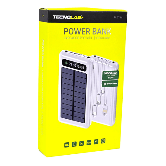 Batería Portátil Solar Power Bank 10.000 Mha Tecnolab TL570W