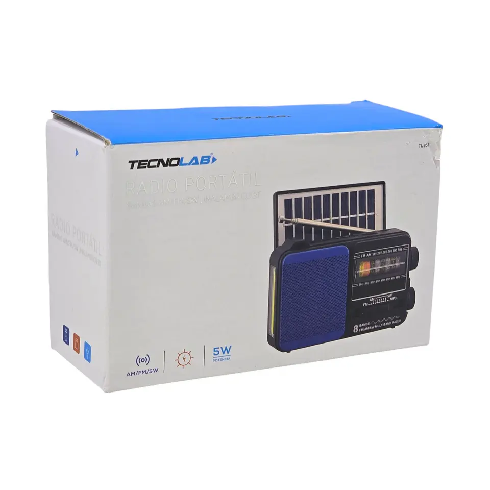 Mini Radio Solar Recargable Tecnolab TL653 USB/SD 8 Bandas 9