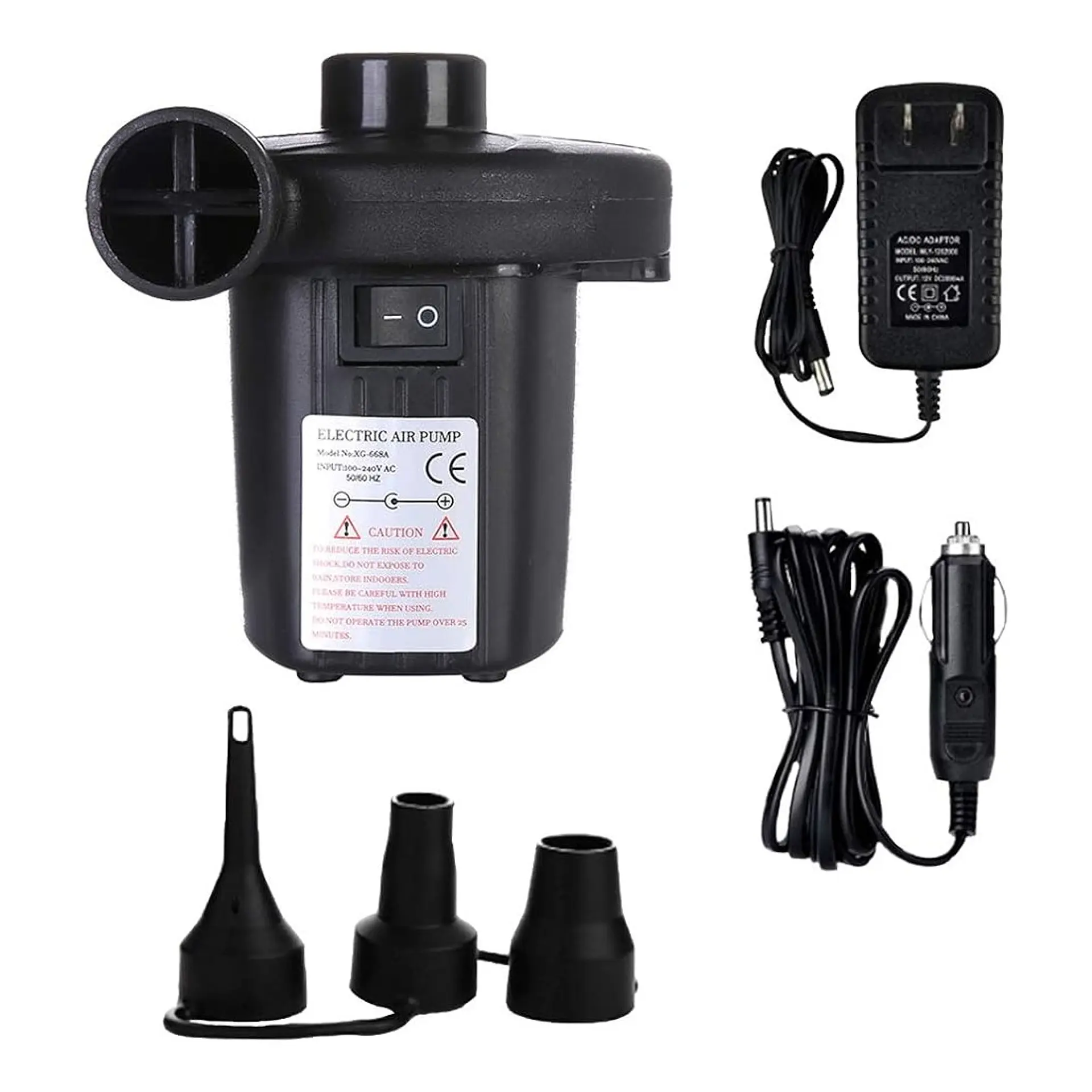 Inflador De Aire Portátil Eléctrico 220/12v 3 Boquillas XG-668A  2