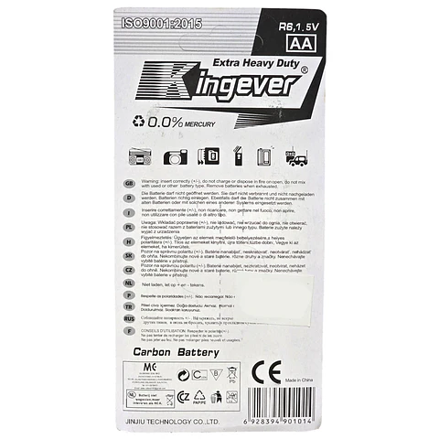 Pack 8 Pilas Kingever AA Carbon Battery R6