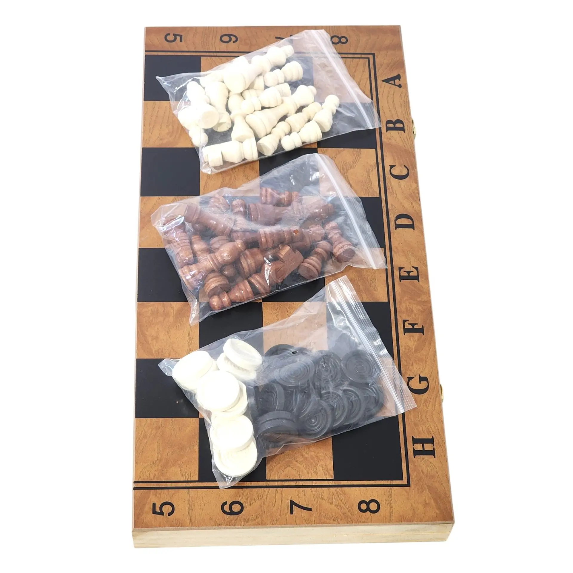 Juego de Madera 3 en 1 Ajedrez, Damas, Backgammon Plegable  10