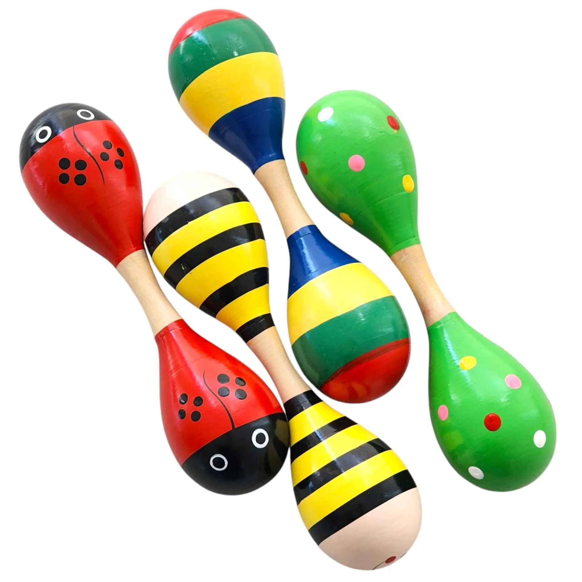 Maraca Doble de Madera Sonajera Niños Franjas Colores 55503 4