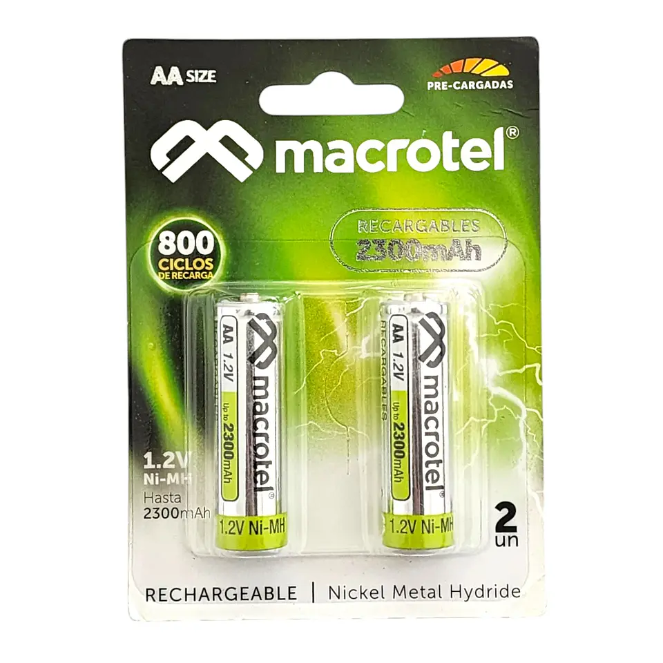 Pack 2 Pilas Recargables AA 1.2v Macrotel 2300mha MW-1800 1
