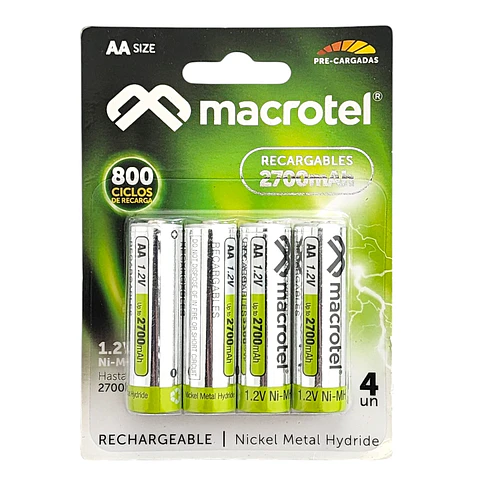 Pack 4 Pilas Recargables AA 1.2v Macrotel 2700mha
