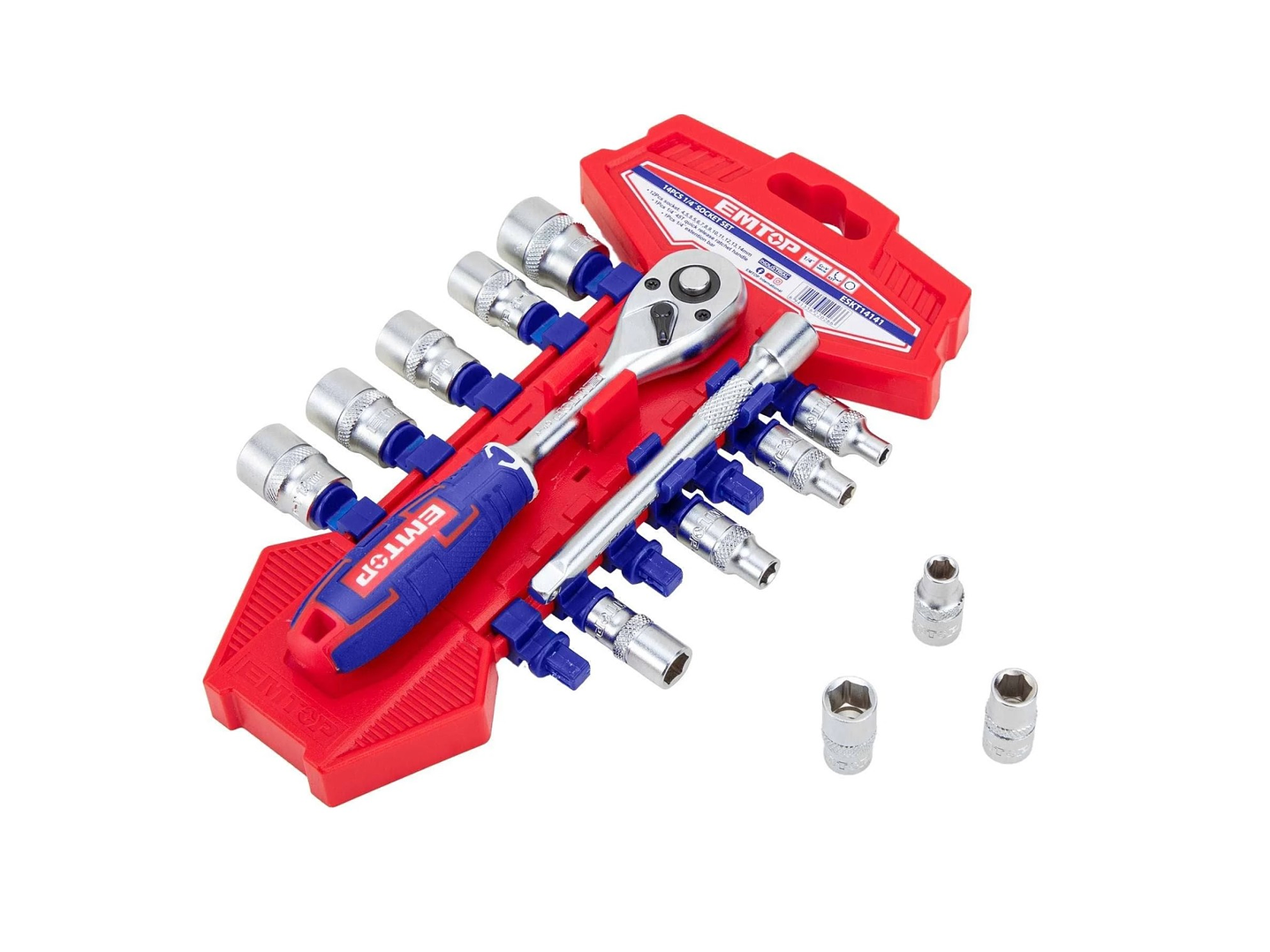 Kit de 14 Piezas Set Dados Ratchet 1/4 45t EMTOP  1