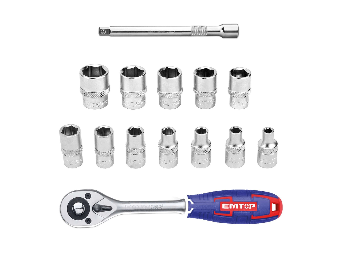 Kit de 14 Piezas Set Dados Ratchet 1/4 45t EMTOP  2