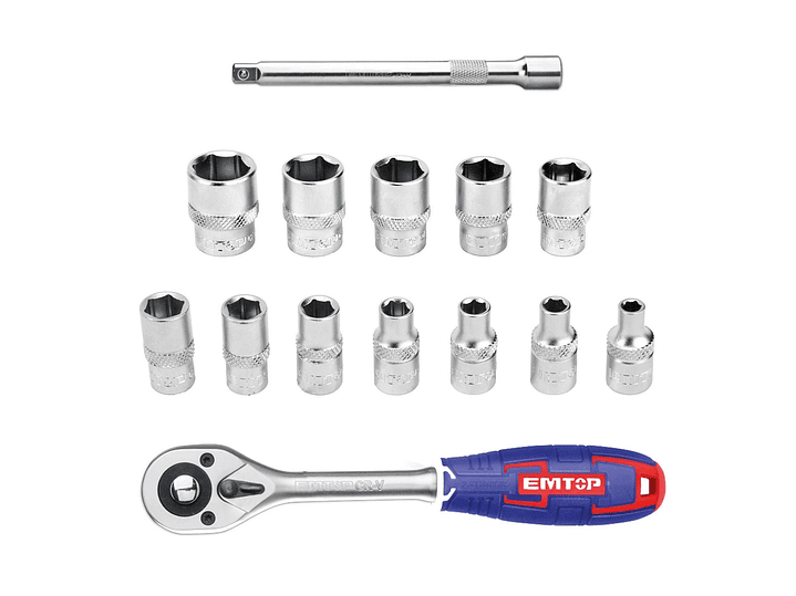 Kit de 14 Piezas Set Dados Ratchet 1/4 45t EMTOP  2