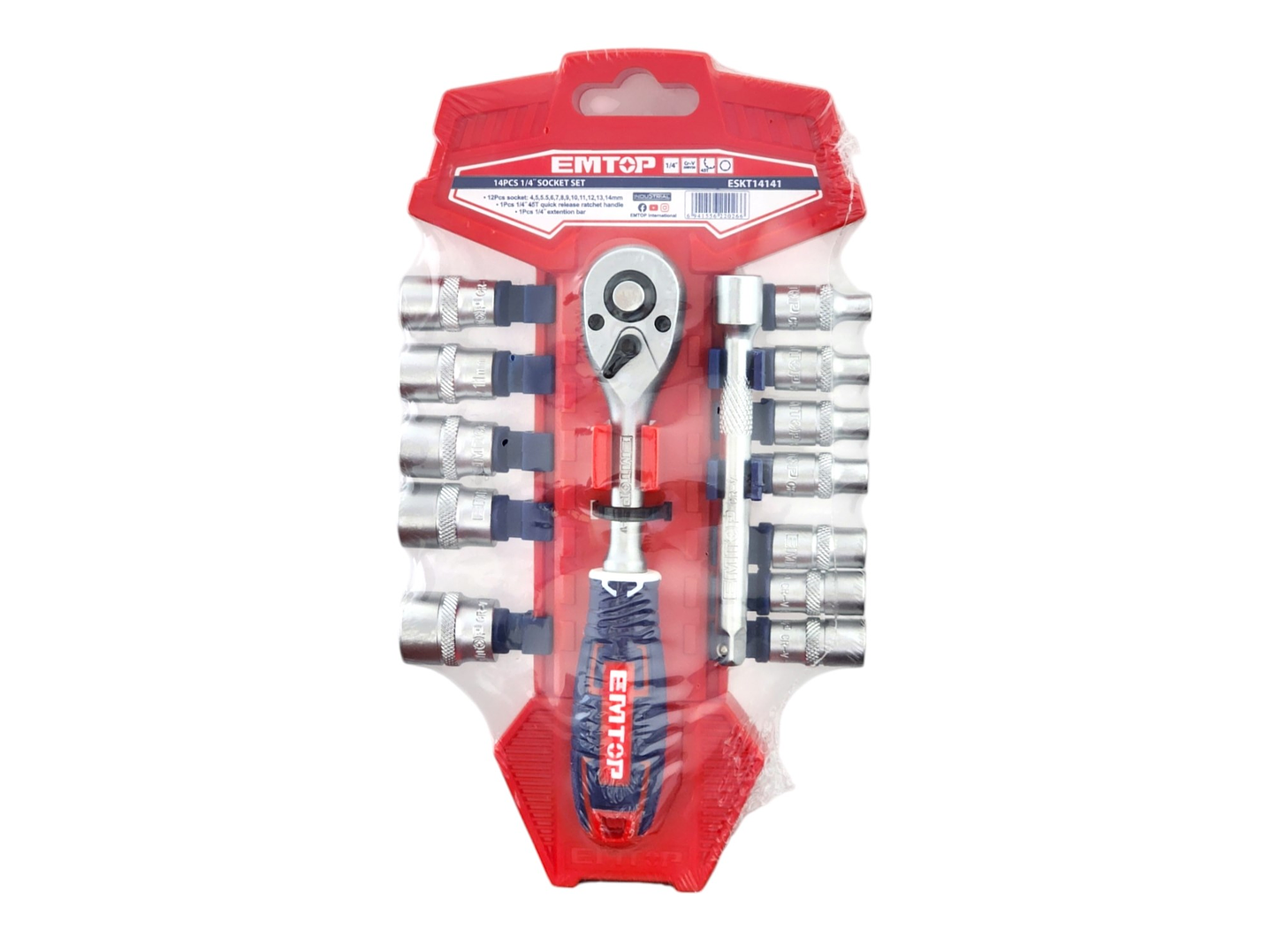 Kit de 14 Piezas Set Dados Ratchet 1/4 45t EMTOP  7