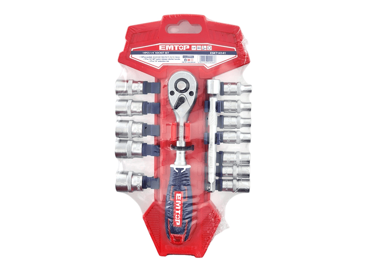 Kit de 14 Piezas Set Dados Ratchet 1/4 45t EMTOP  7