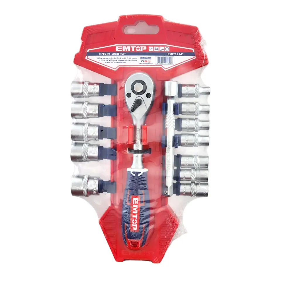 Kit de 14 Piezas Set Dados Ratchet 1/4 45t EMTOP  7