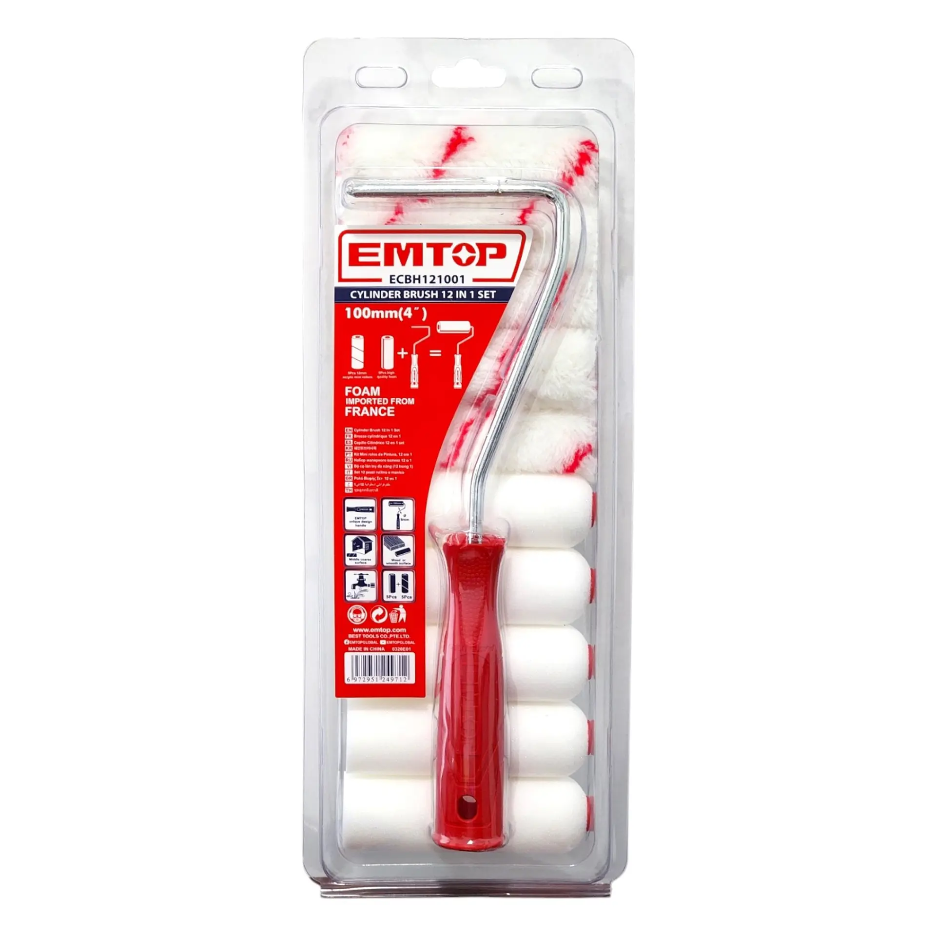 Kit Rodillo 100mm 4” de Pintura + 10 Rodillos Emtop  1