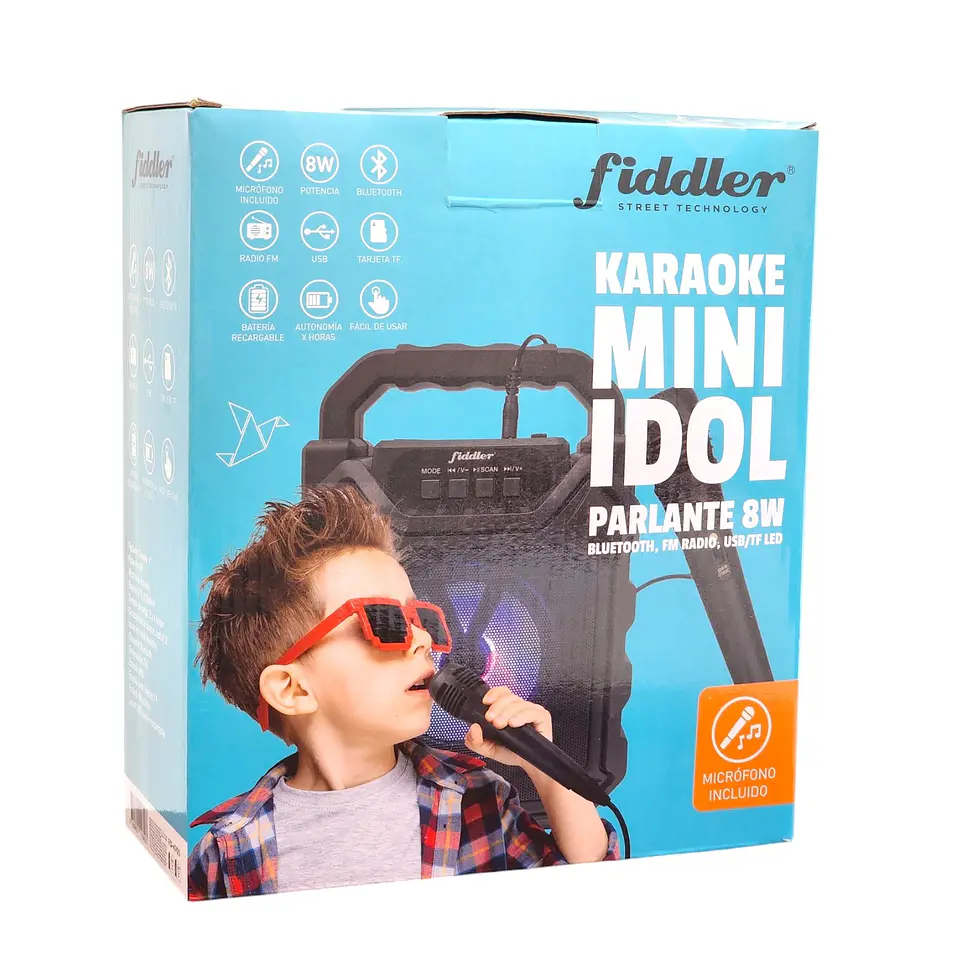 Parlante Karaoke Mini Idol 8W Bluetooth FM Radio USB Fiddler 8