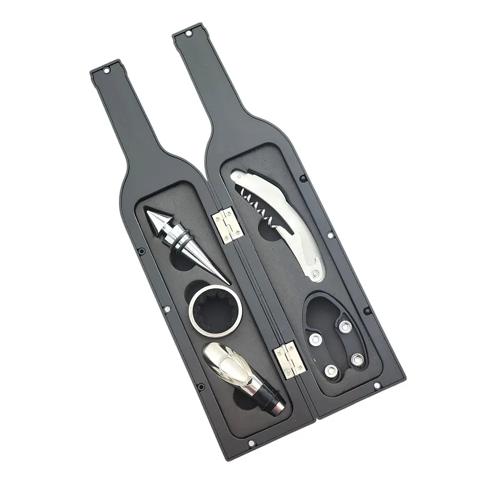 Set 5 Pz Descorchador Estuche Botella Vino Negro 50031 2