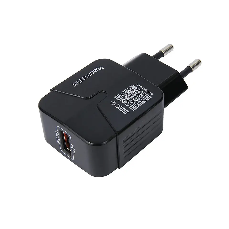 Cargador De Pared USB-A QC3.0 3.A Tecmaster Negro 2