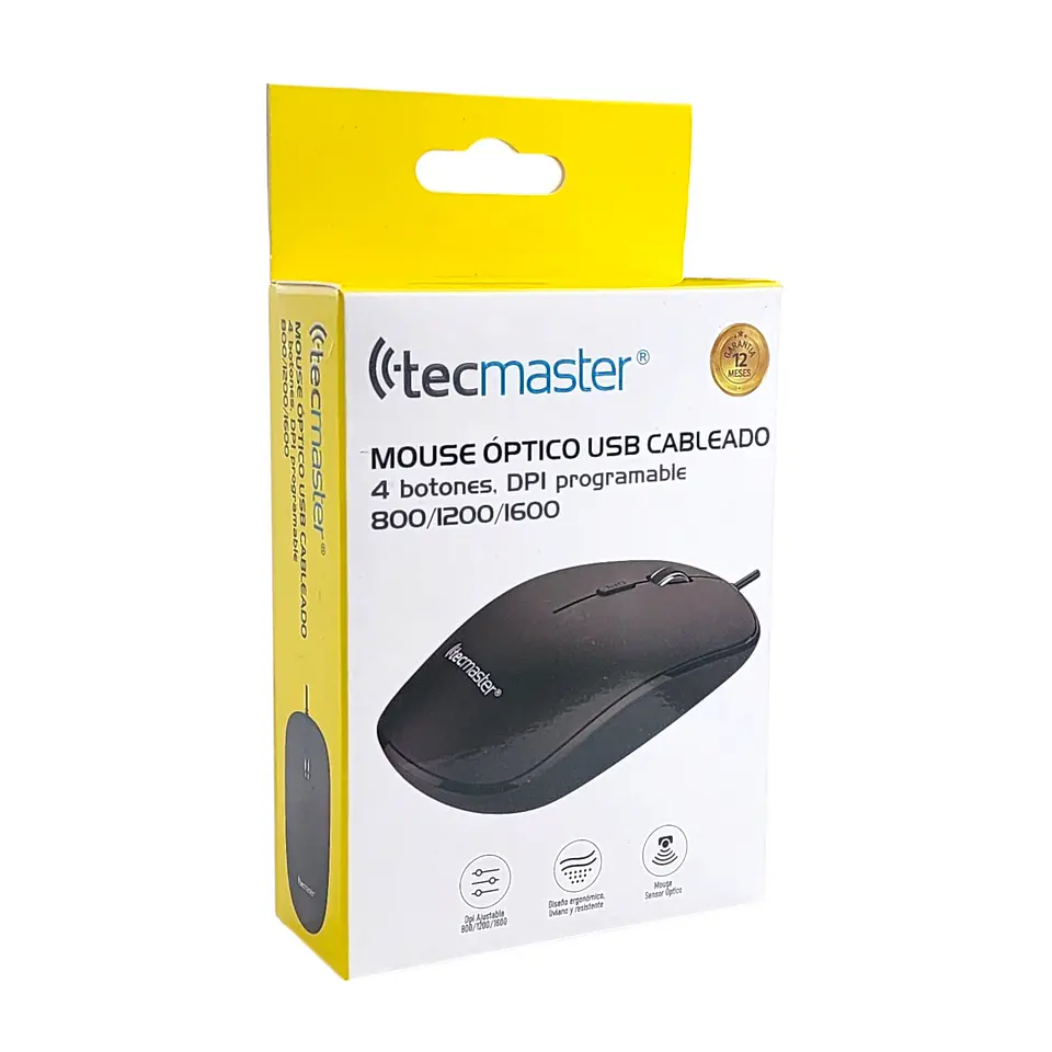Mouse Óptico con Cable USB 1600 dpi Tecmaster Negro 5