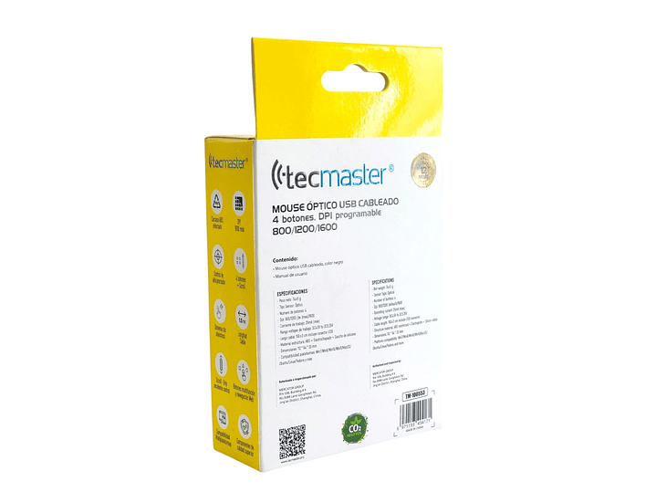 Mouse Óptico con Cable USB 1600 dpi Tecmaster Negro 6
