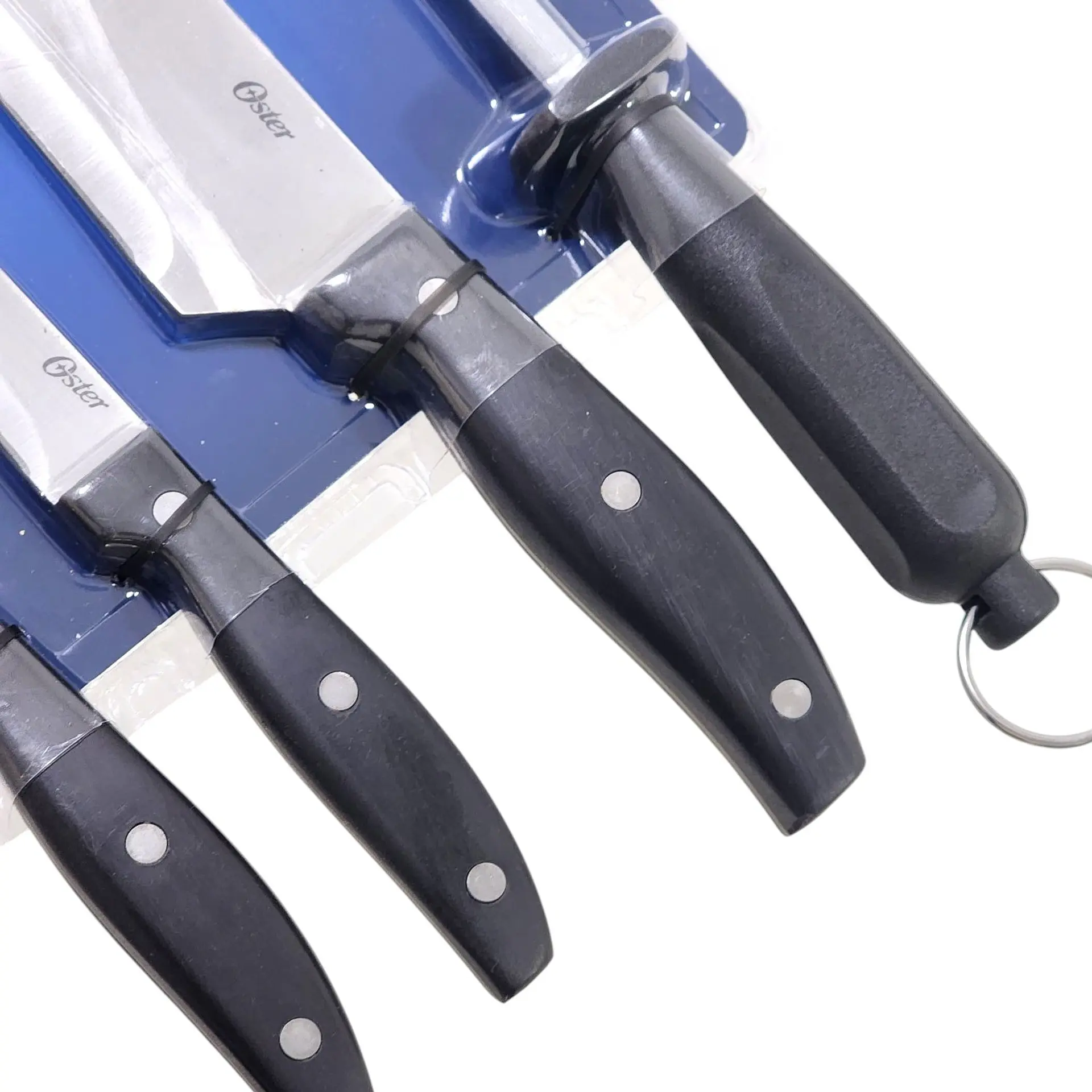 Set de 3 Cuchillos 1 Afilador de Acero Oster Triple Remache 2