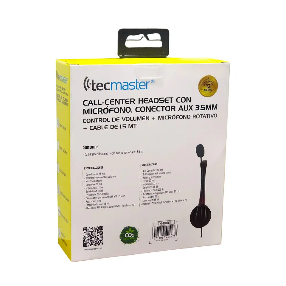 Auriculares Call-Center Micrófono 3.5mm Tm100561 Tecmaster  4