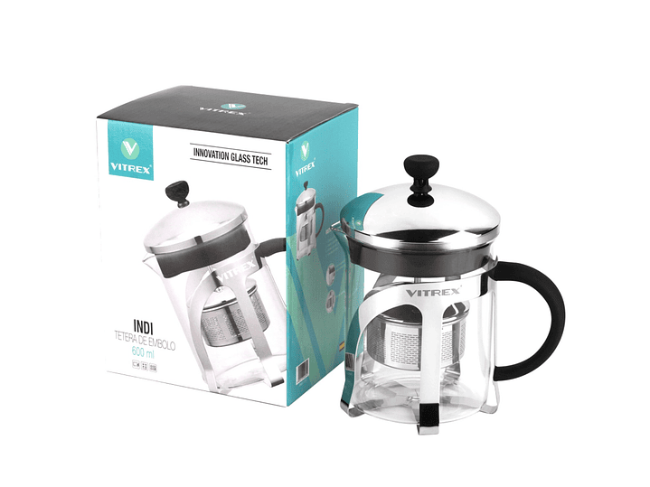 Tetera Embolo de vidrio con filtro 600 ml Indi Vitrex 4