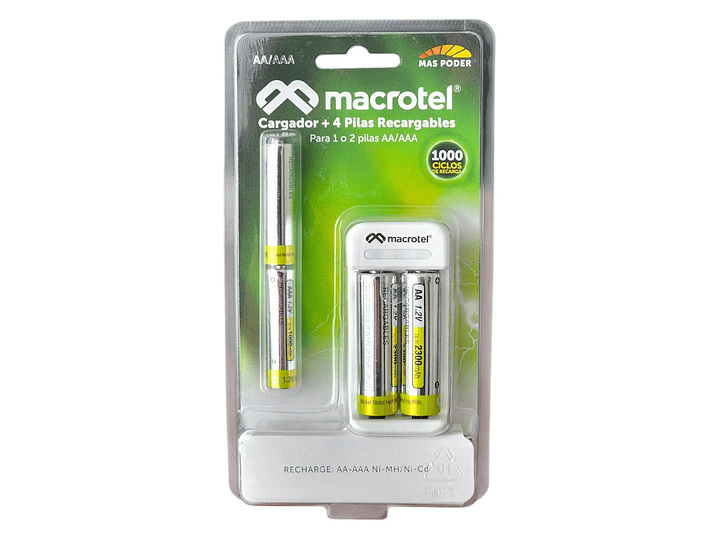 Cargador + 2 pilas AA + 2 Pilas AAA Recargables Macrotel 1