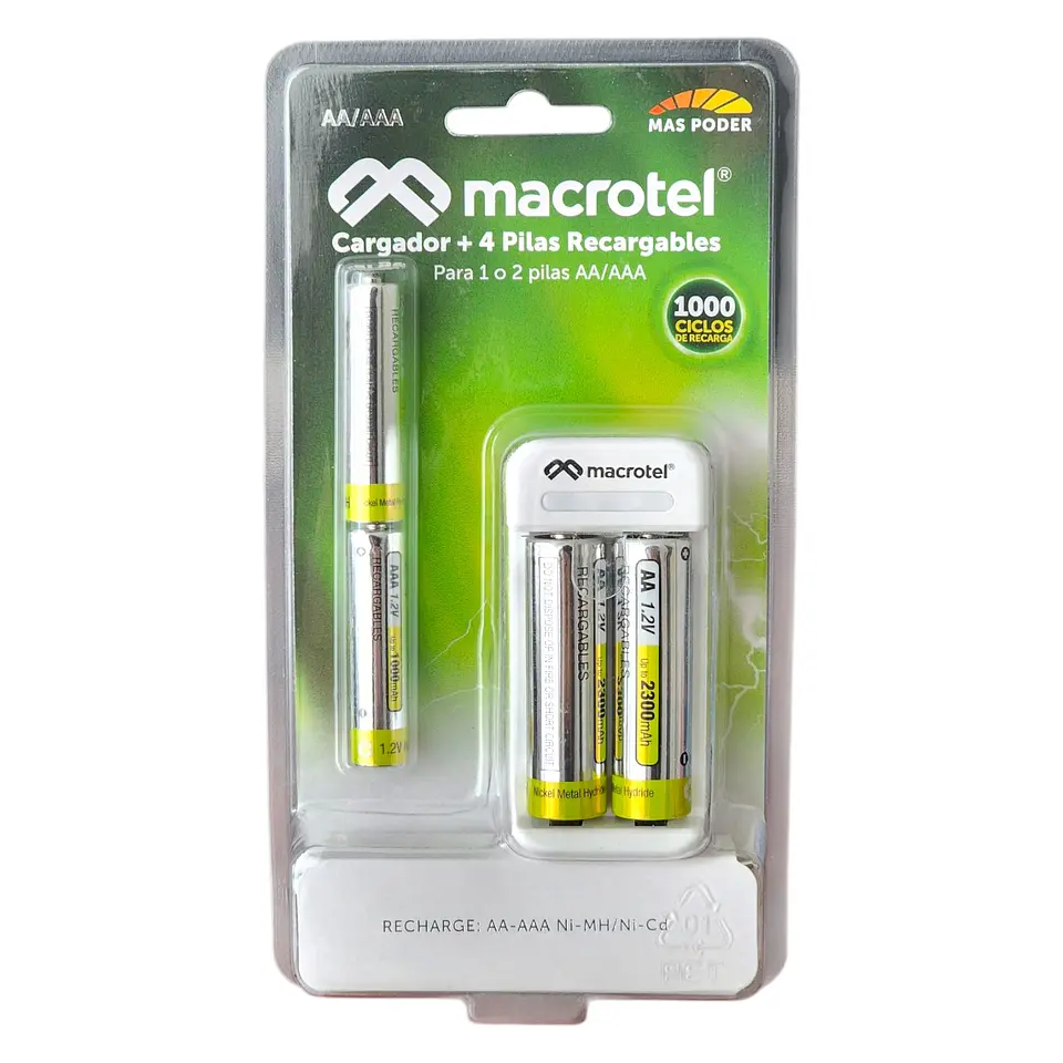 Cargador + 2 pilas AA + 2 Pilas AAA Recargables Macrotel 1
