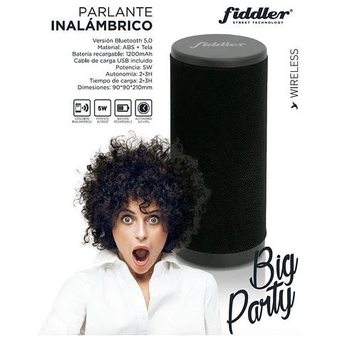 Parlante Portátil Bt Big Party Fiddler FD3823 Negro