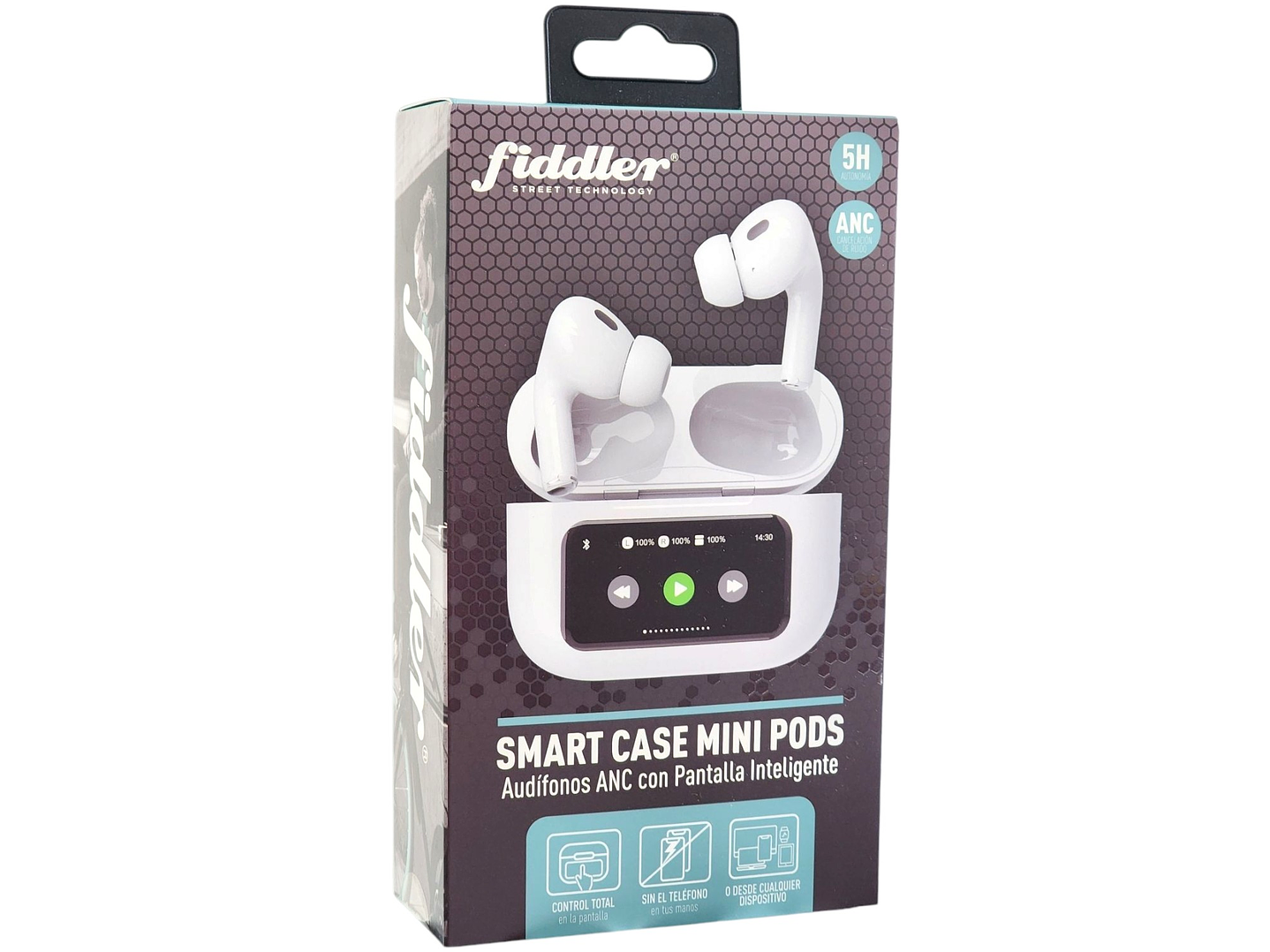 Audífonos Mini Pods TWS Pantalla touch T9 Blanco Fiddler 3