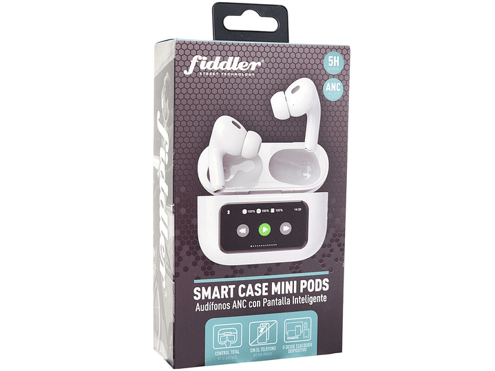 Audífonos Mini Pods TWS Pantalla touch T9 Blanco Fiddler 3
