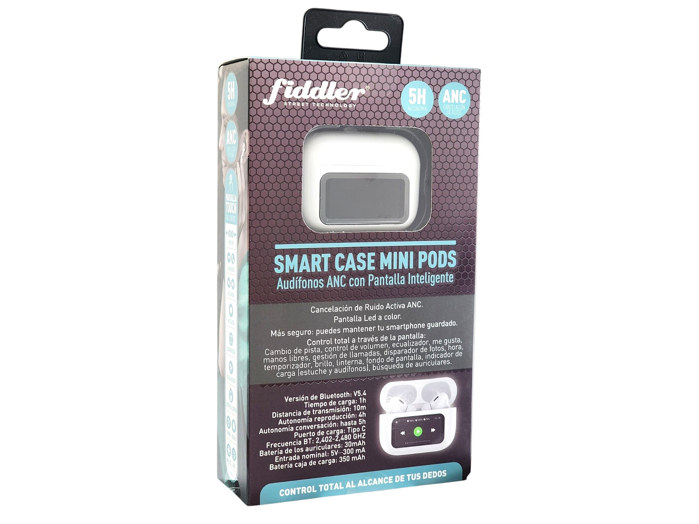 Audífonos Mini Pods TWS Pantalla touch T9 Blanco Fiddler 4