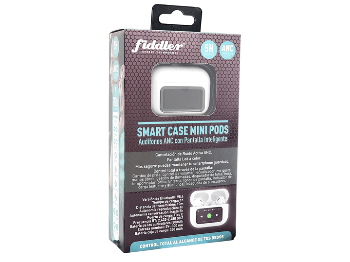 Audífonos Mini Pods TWS Pantalla touch T9 Blanco Fiddler 4