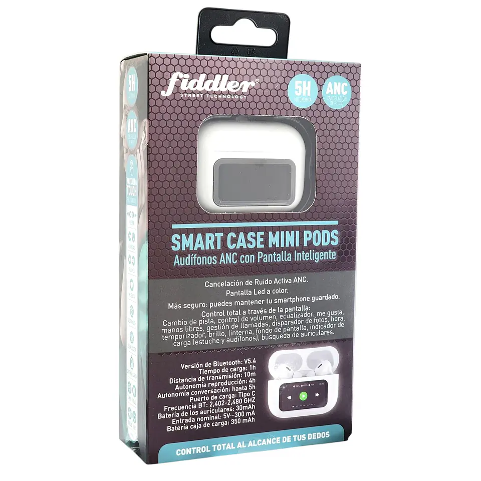Audífonos Mini Pods TWS Pantalla touch T9 Blanco Fiddler 4
