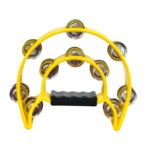 Pandero Media Luna Doble Fila Sonaja 20x20cm Amarillo