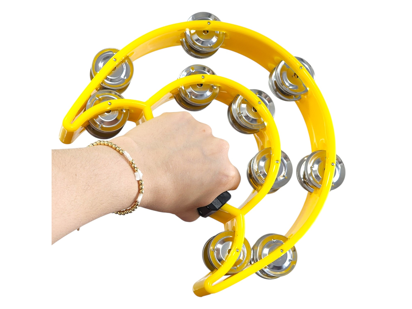 Pandero Media Luna Doble Fila Sonaja 20x20cm Amarillo 6